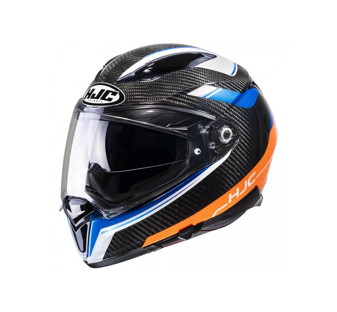 CAPACETE HJC F70 CARBON UBIS PRETO AZUL E LARANJA 64
